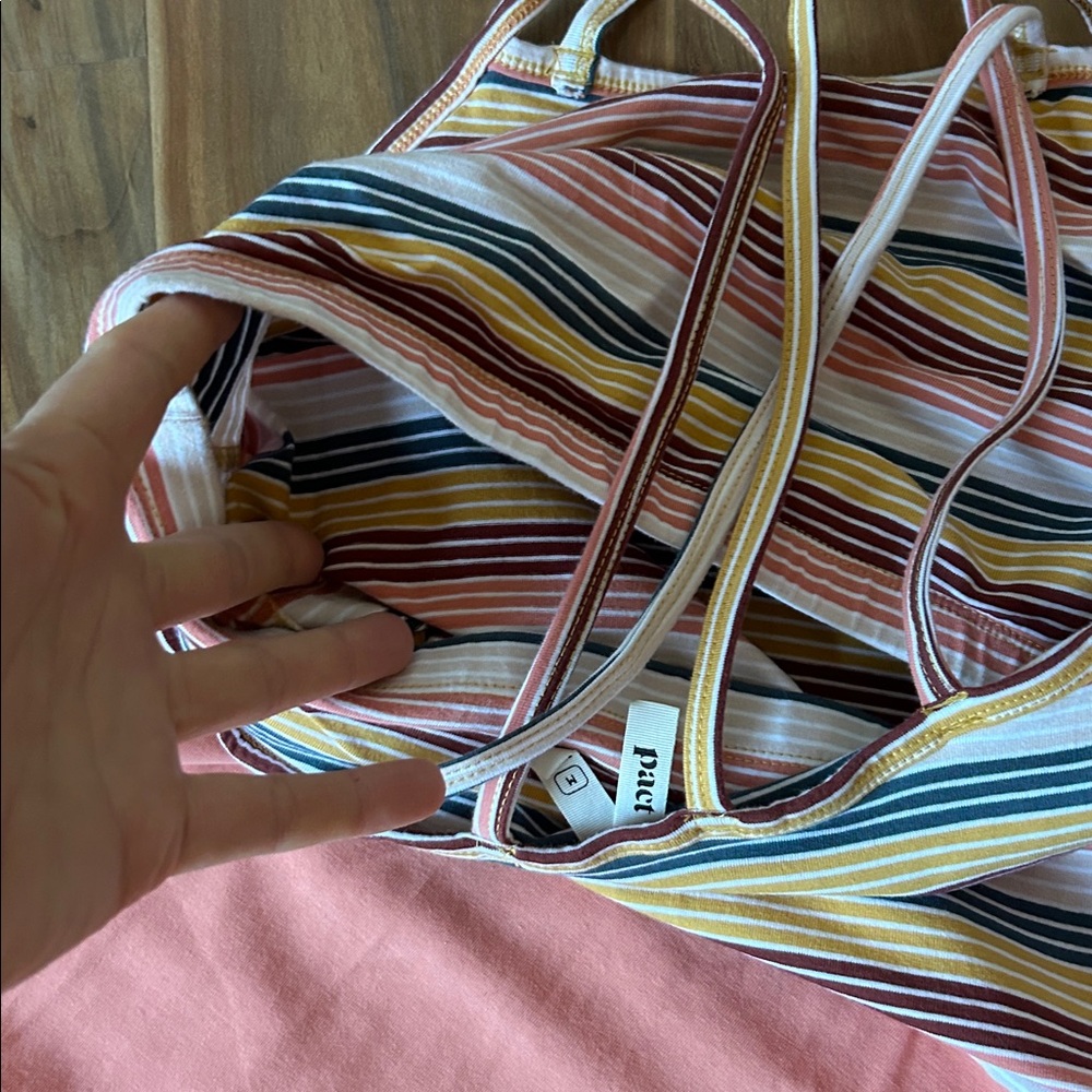 Pact Organic Cotton Stripe Fit & Flare Strappy Dress Boho Casual Size M - Picture 8 of 12